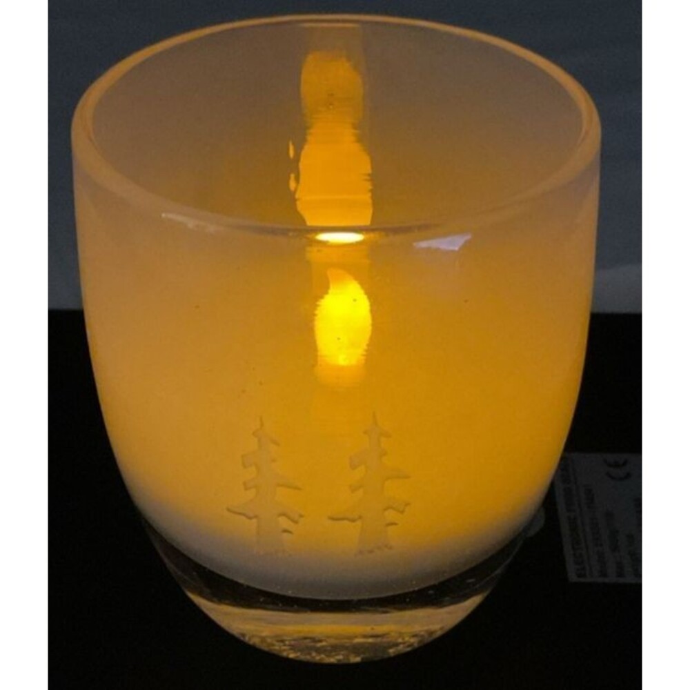 Retired Pre-Triskelion Glassybaby “Grove” Etched Holiday Votive With Name Disc